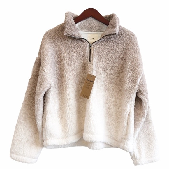 THREAD & SUPPLY NWT Wubby Sherpa Fleece Pullover Jacket in Cream and Gray - Picture 2 of 13